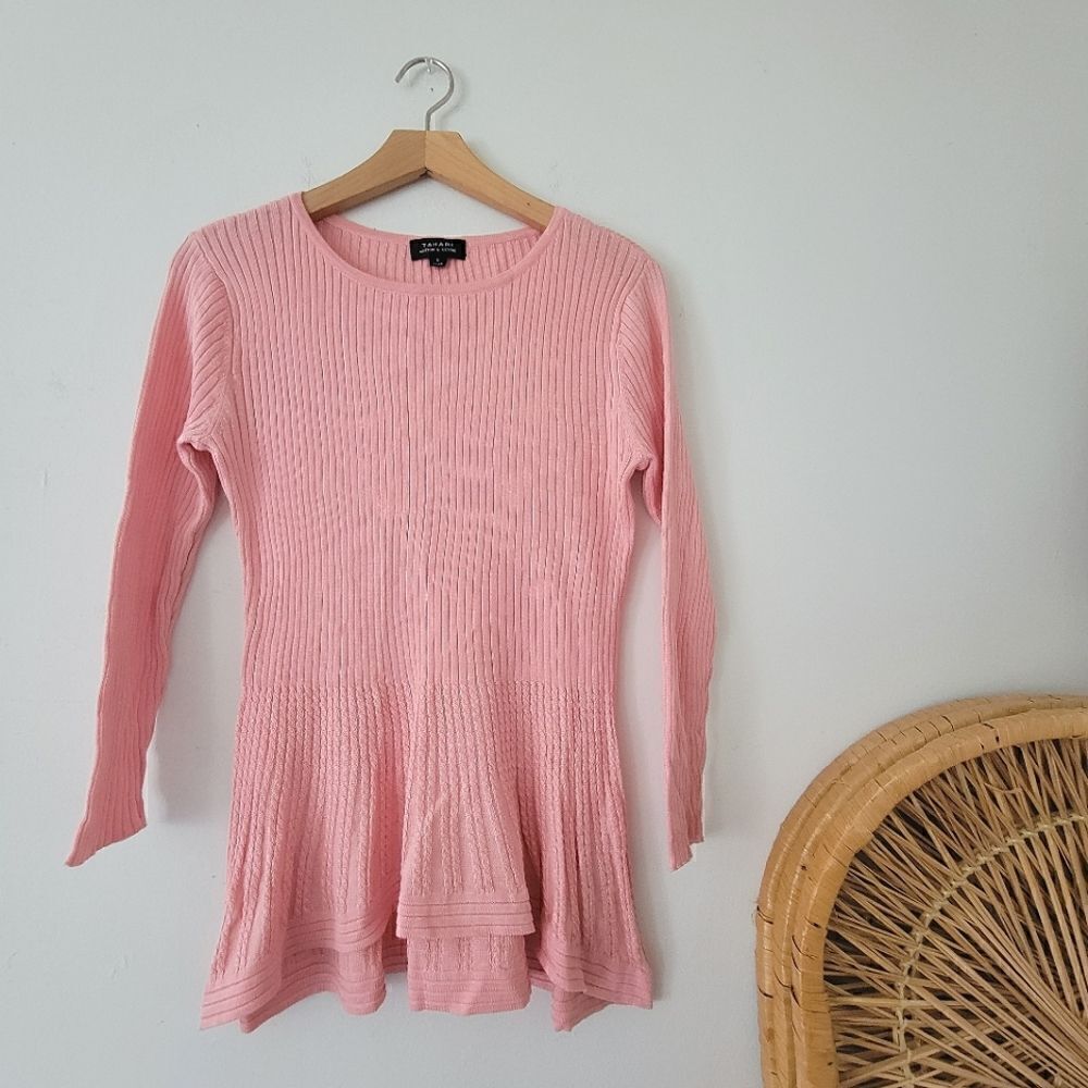 Tahari ASL Ribbed Pink Knit Sweater S